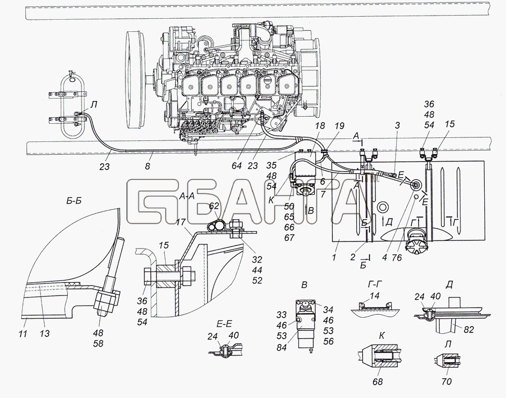 КамАЗ КамАЗ-4308 (2008) Схема 4308-1100030 Установка топливных баков